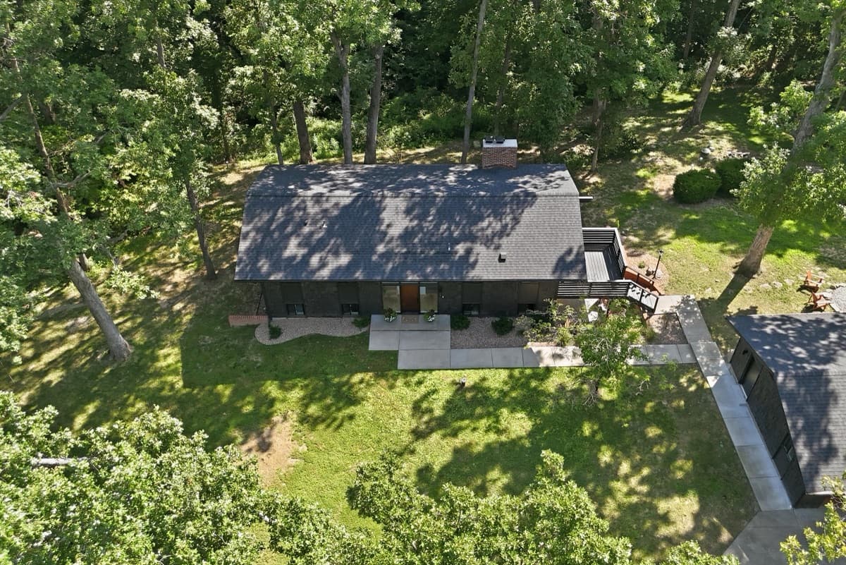 Overhead aerial of the rear deck and patio