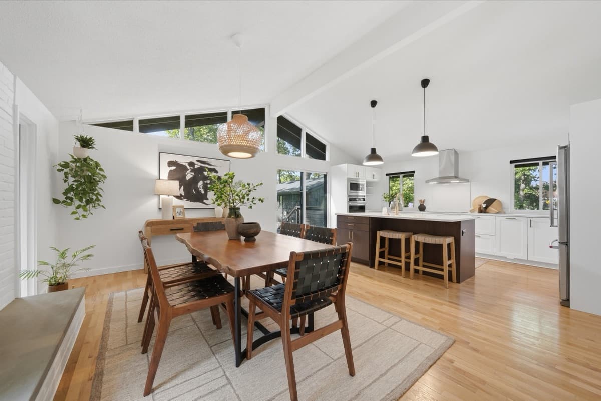 Dining room open to the kitchen beyond
